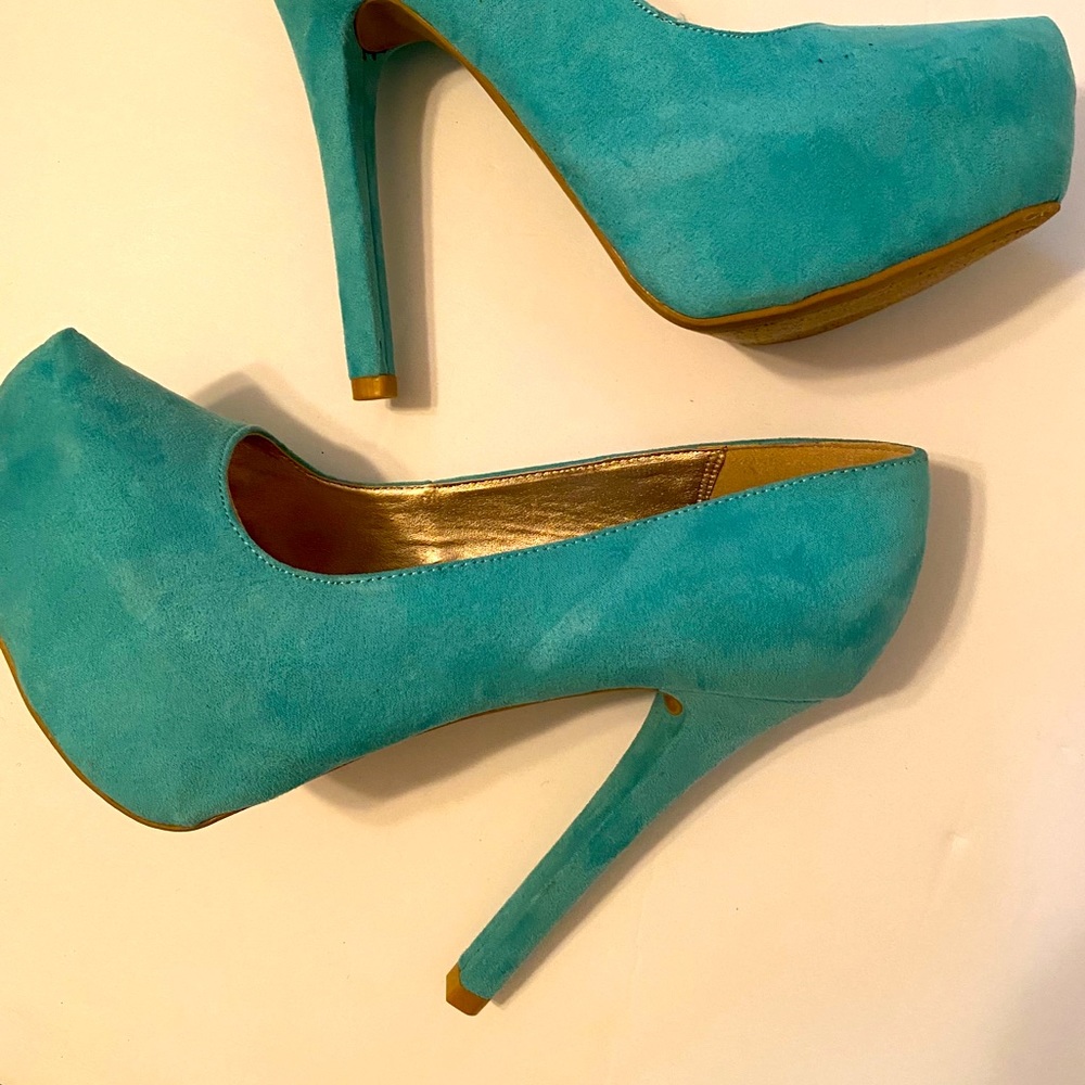 Turquoise Suede Heels